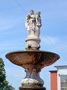 CHERNYAKHOVSK, RUSSIA. Fragment of the fountain `Three Muses` on Theater Square. Kaliningrad region