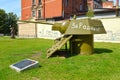 CHERNYAKHOVSK, RUSSIA. Memorial sign to the soldiers of the 75th guards heavy tank regiment. Russian text - For the Motherland Royalty Free Stock Photo