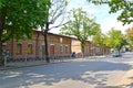 CHERNYAKHOVSK, RUSSIA. Old residential buildings of German construction on Zheleznodorozhna street. Kaliningrad region