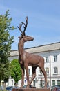 CHERNYAKHOVSK, RUSSIA. Sculpture of a deer on a summer day. Kaliningrad region