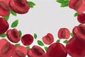 Cherries background. Fresh red cherry with green leaf on transparent background. 3D realistic sweet fruits. Falling Royalty Free Stock Photo