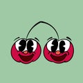 Cherries berries vintage toons: funny character, vector illustration trendy classic retro cartoon style