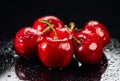 Cherries on black background. Fresh ripe Cherry berries close-up. Heap of Organic red cherries Royalty Free Stock Photo