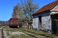 Cherries blossomed next to the house, the railroad and wagon