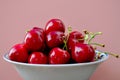 Cherries in a bowl wiyh pink background Royalty Free Stock Photo