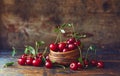 Cherries in a bowl on a wooden table