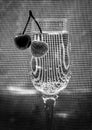 Cherries on a crystal glass with a high stem. Summer still life