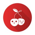 Cherries cute kawaii flat design long shadow glyph character