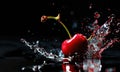 cherries falling into water Royalty Free Stock Photo