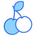 cherries, fruit Blue Outline Simple Icon