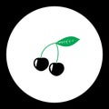 Cherries fruit simple black and green icon eps10