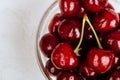 Cherries in glassr bowl. Royalty Free Stock Photo