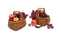 Cherries, grapes and apples in a basket on a white background Royalty Free Stock Photo