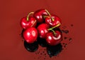 Cherries on gray background. Fresh ripe Cherry berries close-up. Organic red cherries with water drops Royalty Free Stock Photo