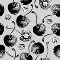 Cherries Hand Drawn Graphic Pattern on Grey Background