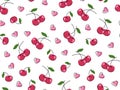 Cherries and hearts seamless pattern. Sweet romantic pattern for Valentine's Day. Repeating berry vector background. Royalty Free Stock Photo