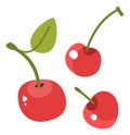 Cherries icon. Sweet red berry in cartoon style