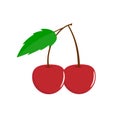 Cherries Illustration - Pair of cherries with stems and leaves isolated