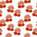 Cherries and lips seamless pattern. Sweets and yummies. Colorful wallpaper.