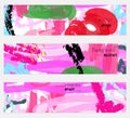 Cherries marker crayon texture pink banner set