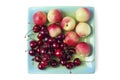 Cherries and nectarines on a platter Royalty Free Stock Photo