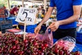 Cherries and other fresh fruits / vegetables are sold in a local market in Antalya.