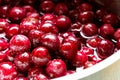 Cherries with pits in sugar syrup. Royalty Free Stock Photo