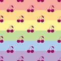 Cherries on rainbow background. Vector seamless pattern