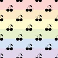 Cherries on rainbow background. Vector seamless pattern