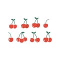 Cherries set. Cherry icon. Isolated on white. Vector Royalty Free Stock Photo