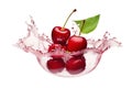 Cherries splashing in water on white background