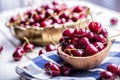 Cherries. Sweet Cherries. Fresh Cherries. Ripe cherries on wooden concrete table - board Royalty Free Stock Photo