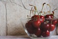 Cherries in a transparent bowl