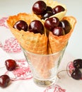 Cherries in a waffle cornet Royalty Free Stock Photo