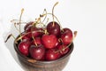 Cherries with water drops background. Fresh ripe cherry in bowl Royalty Free Stock Photo