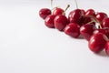 Cherries on a white background. Fresh red cherries. Texture blueberry berries close up. Cherry fruit. Cherries with copy space for Royalty Free Stock Photo
