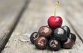 Cherries on a wooden table.