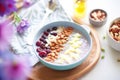 cherry almond smoothie bowl with fresh cherries and almonds Royalty Free Stock Photo