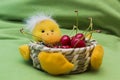 Duck shape basket filled with cherries