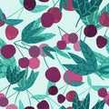 Cherry berries and leaves seamless pattern illustration Royalty Free Stock Photo