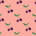 Cherry berries and leaves seamless pattern illustration Royalty Free Stock Photo