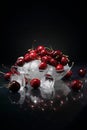 Cherry berries in a vase with ice on a dark background Royalty Free Stock Photo