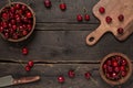 Fresh cherries on a wooden board woth empty space background on a wooden table Royalty Free Stock Photo