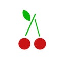 Cherry berry icon on a green branch. Royalty Free Stock Photo