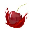 Cherry berry inside splashing juice on white background