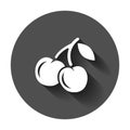 Cherry berry vector icon. Cherries illustration with long shadow