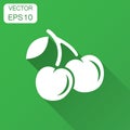 Cherry berry vector icon. Cherries illustration with long shadow