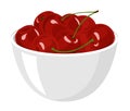 Cherry. Big Pile of fresh red cherries in the White Bowl. Raster illustration on the White Background Royalty Free Stock Photo