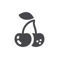 Cherry black vector icon. Cherries simple symbol with leaf.