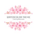 Cherry blossom background frame with hand drawn flowers Royalty Free Stock Photo